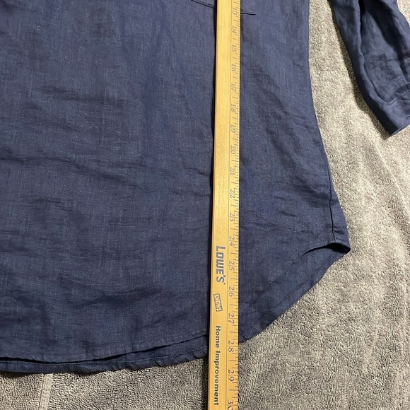 Side Stitch Linen Roll Tab Sleeve V Neck Tunic Blouse Navy Blue Lightweight Sz M - Picture 11 of 13